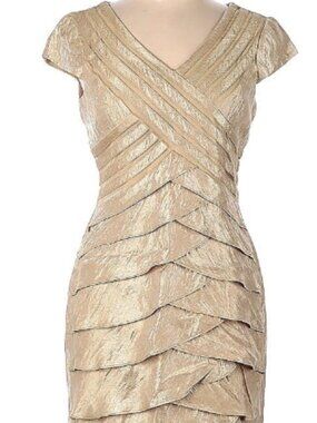 LIKE NEW London Times Gold Tiered Cocktail Dress